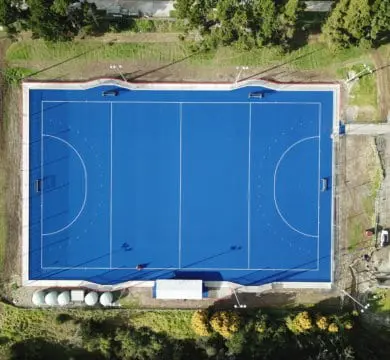 Top view Blue Color Football field Multi sport built by TigerTurf Artificial Grass