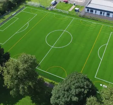 Top view Football field Multi sport built by TigerTurf Artificial Grass