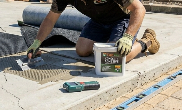laying artificial grass over concrete