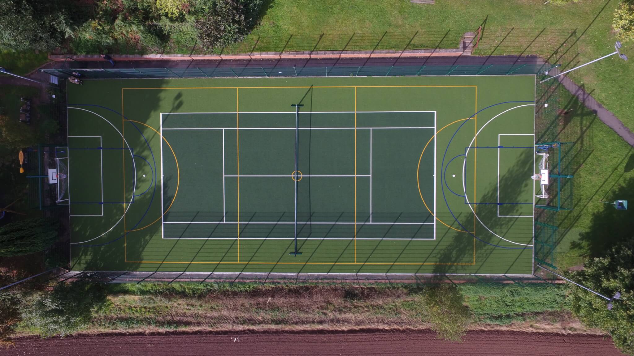 Top view of Football field with artificial Grass