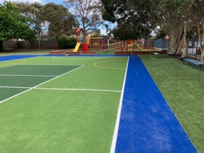 St Bernadette’s Primary School with new TigerTurf multi-sports court and playground