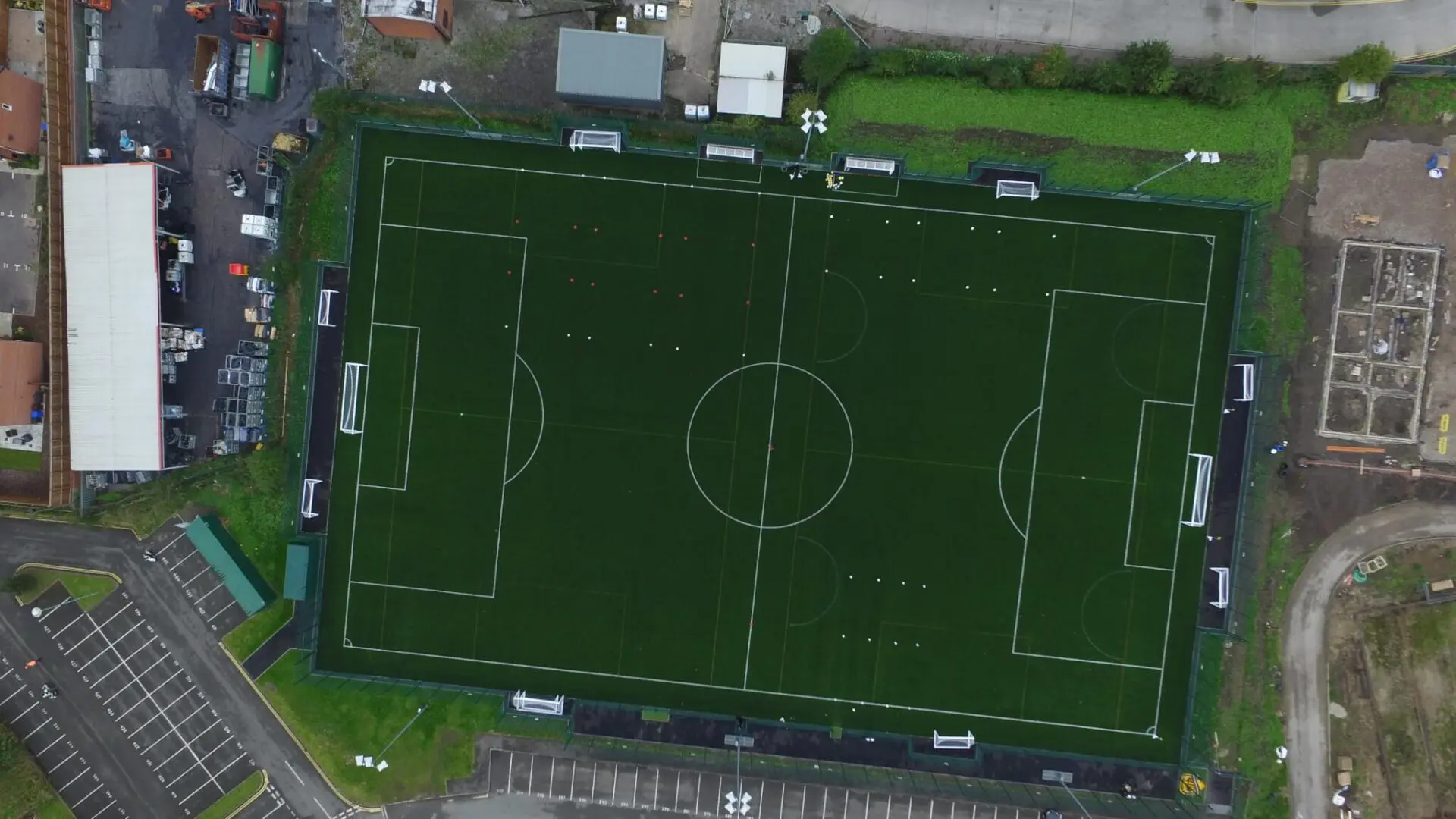 Top view of burton albion community trust football field