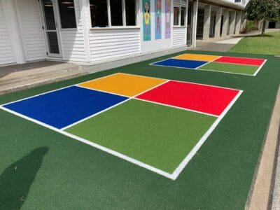 coloured squares on turf