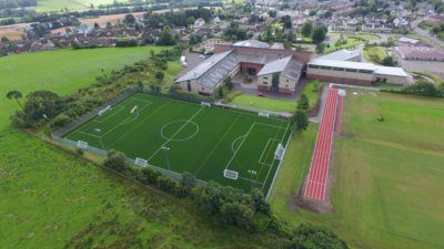 Top view of Football field with artificial Grass